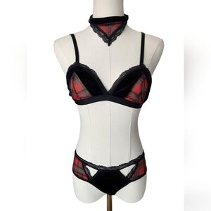 NWOT 3 Piece Bra, panty and choker set